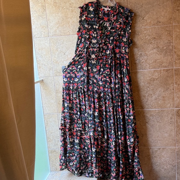 Anthropologie Banjanan Markle Ruffled 100% Silk Maxi Dress Pockets Event Ready L - Picture 12 of 16
